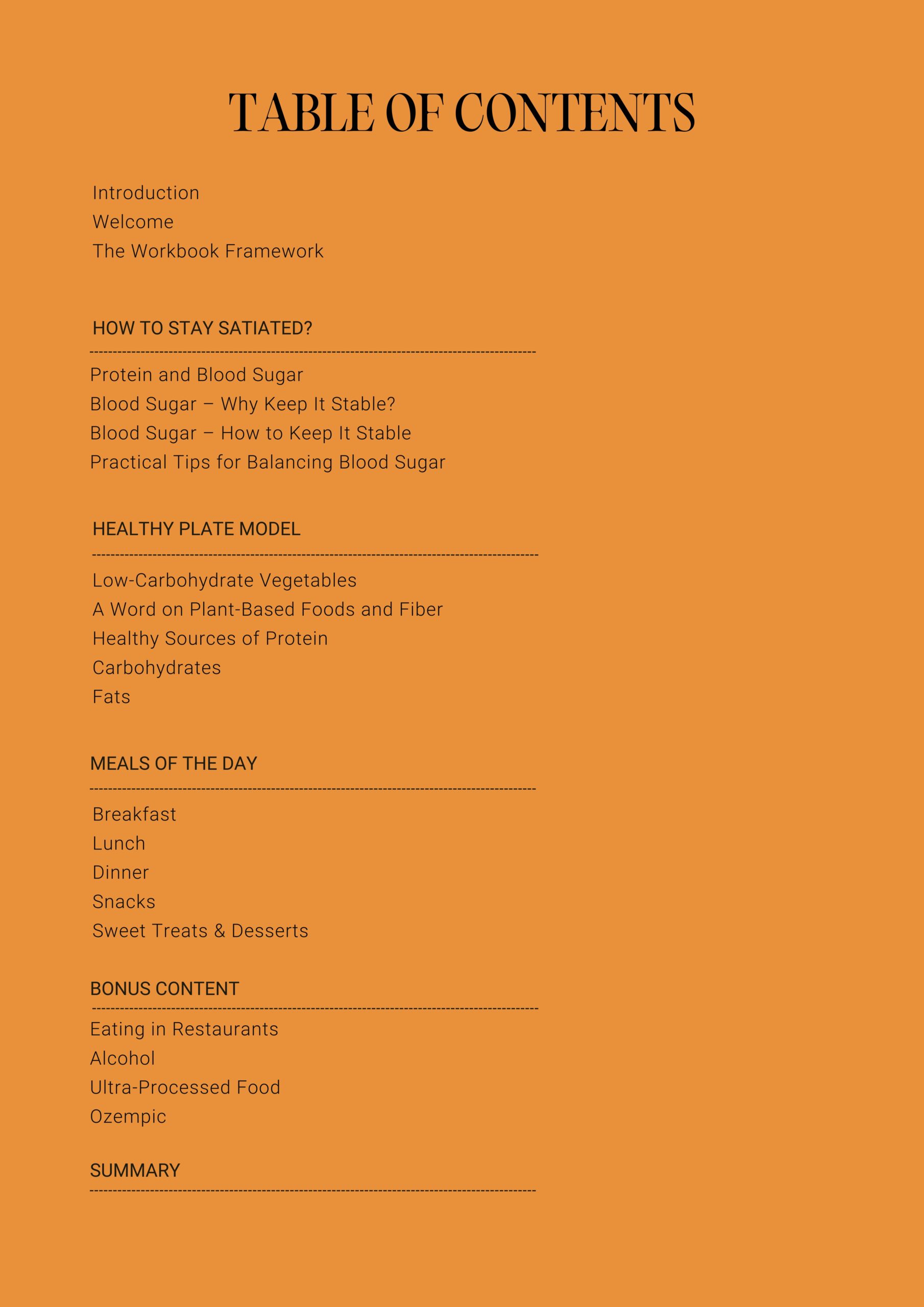WORKBOOK TABLE OF CONTENTS