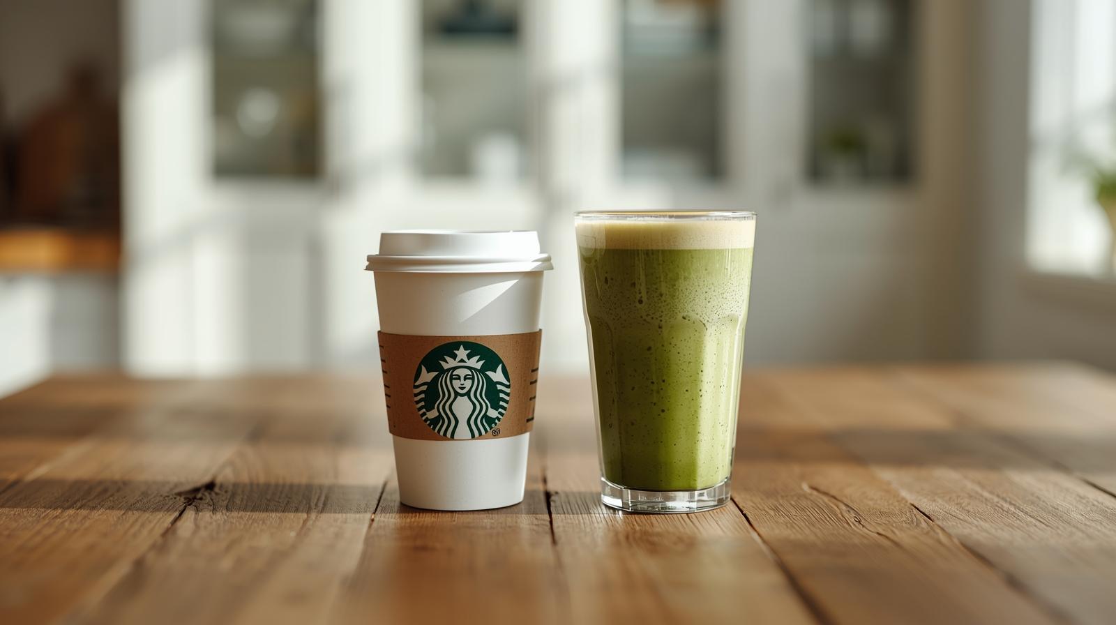 Homemade protein matcha smoothie with MCT oil and bone broth protein